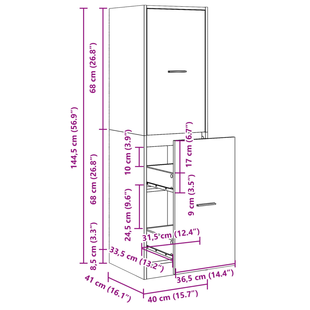 Apothekerskast 40x41x144,5 cm bewerkt hout bruin eikenkleurig