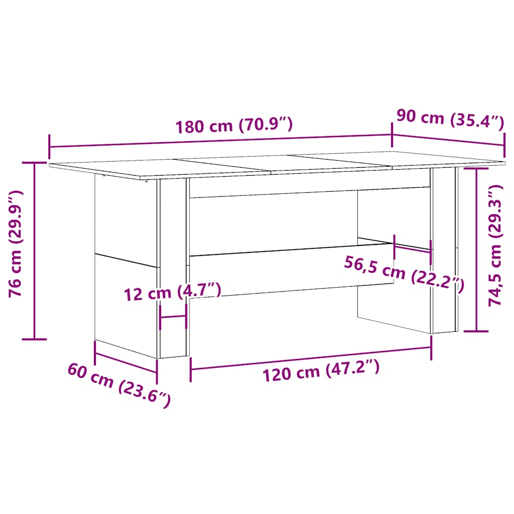 Eettafel 180x90x76 cm bewerkt hout oud houtkleurig