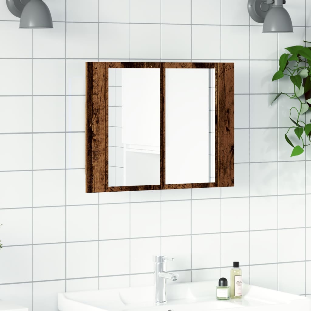 Spiegelkast LED 60x12x45 cm bewerkt hout oud houtkleurig