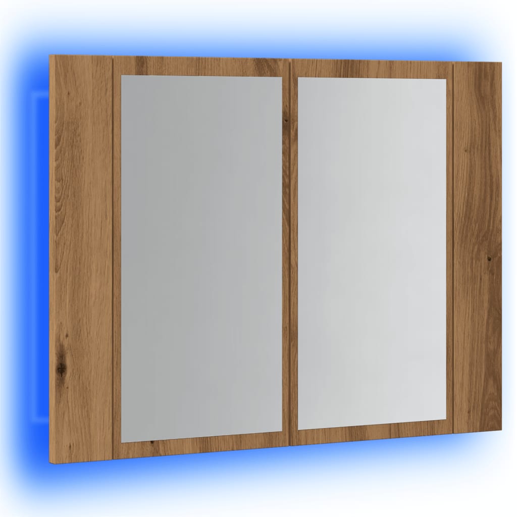 Spiegelkast LED 60x12x45 cm bewerkt hout artisanaal eikenkleur