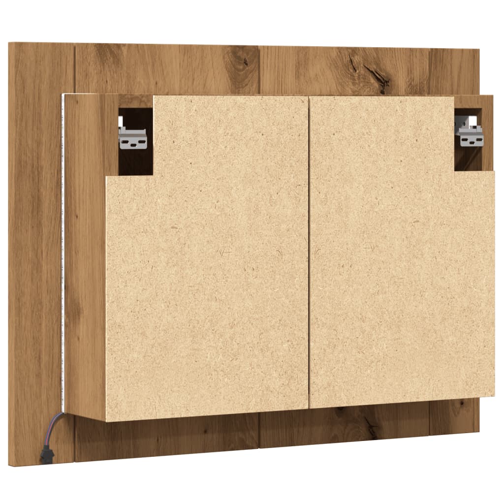 Spiegelkast LED 60x12x45 cm bewerkt hout artisanaal eikenkleur