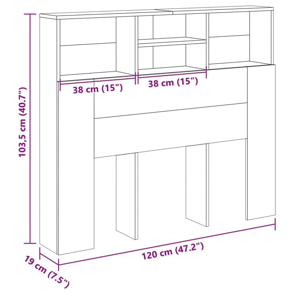 Hoofdbordkast 120x19x103,5 cm bewerkt hout artisanaal eiken