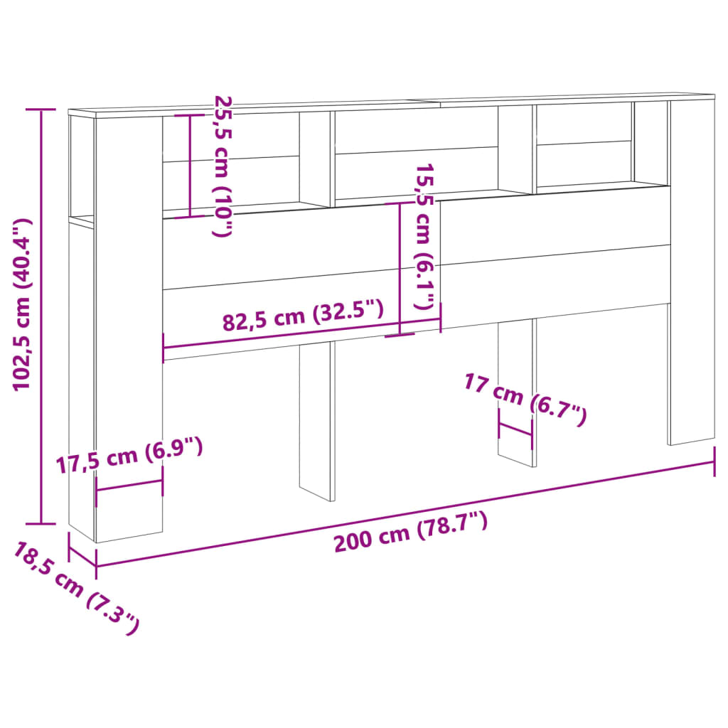 Hoofdbordkast 200x18,5x102,5 cm bewerkt hout oud houtkleurig