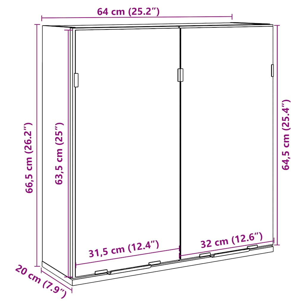 Badkamerspiegelkast 64x20x66,5 cm bewerkt hout betongrijs