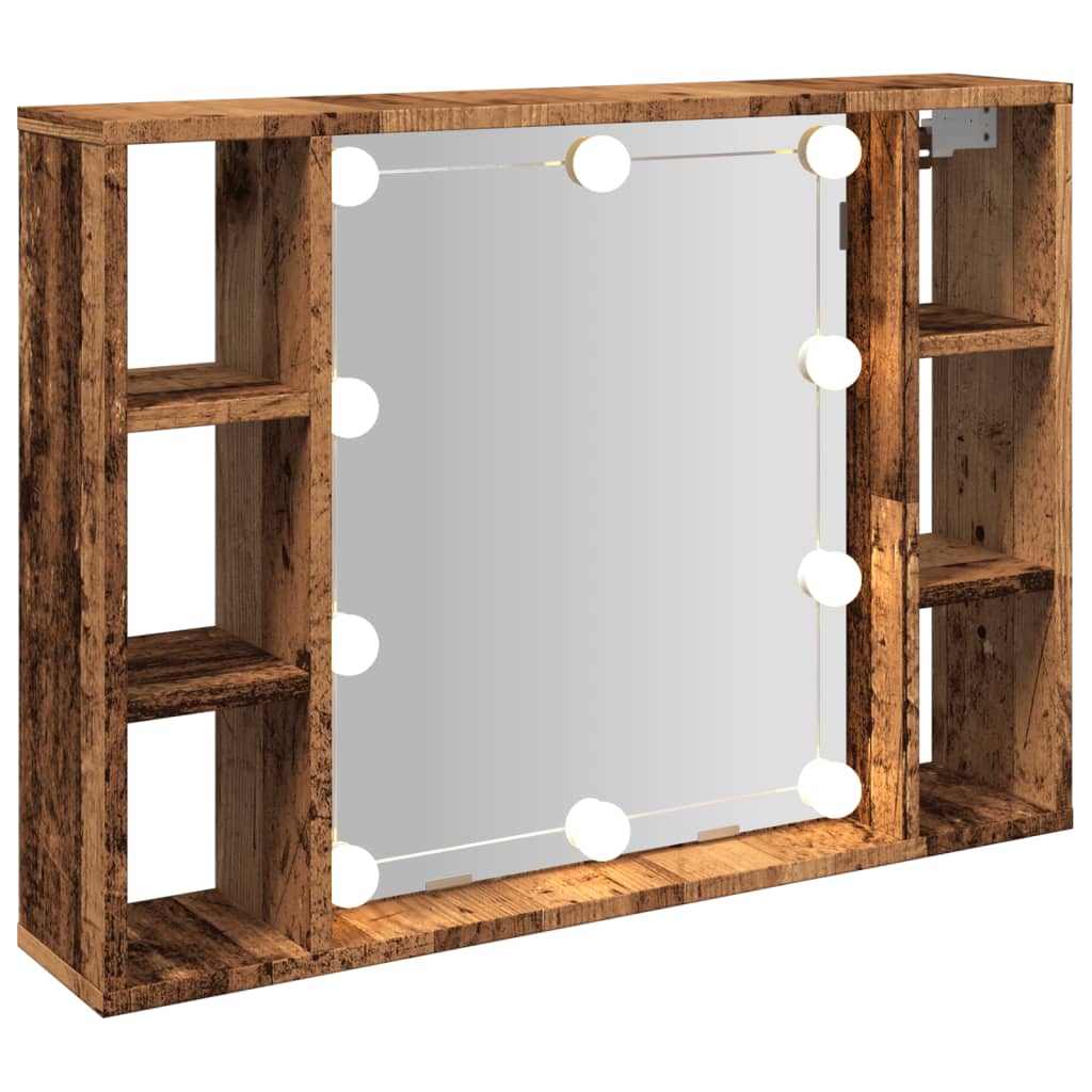 Spiegelkast met LED 76x15x55 cm bewerkt hout oud houtkleurig