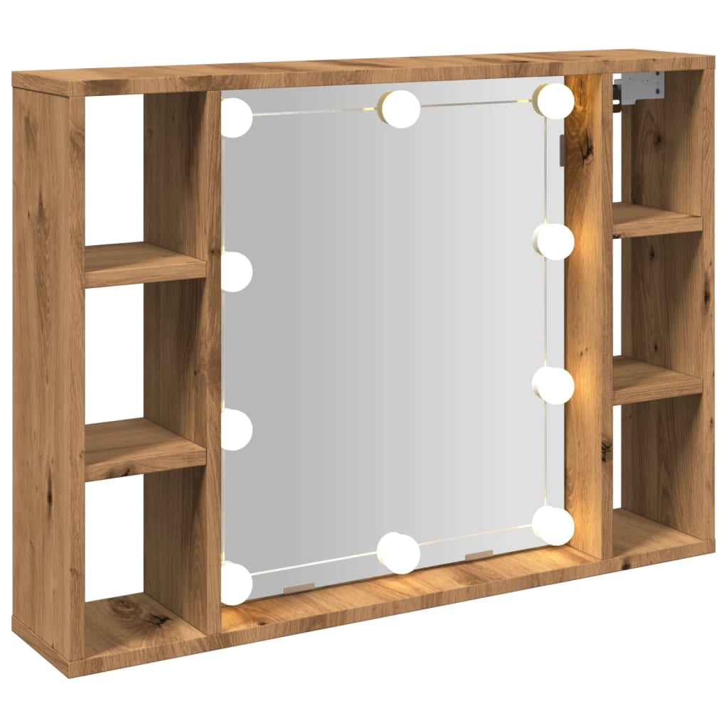 Spiegelkast met LED 76x15x55 cm bewerkt hout artisanaal eiken