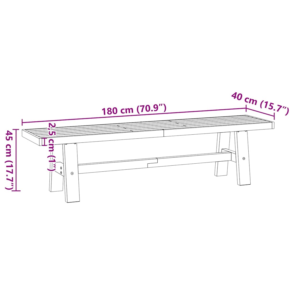 Eetbank NOAIN A-vormige poten 180x40x45 cm massief hout