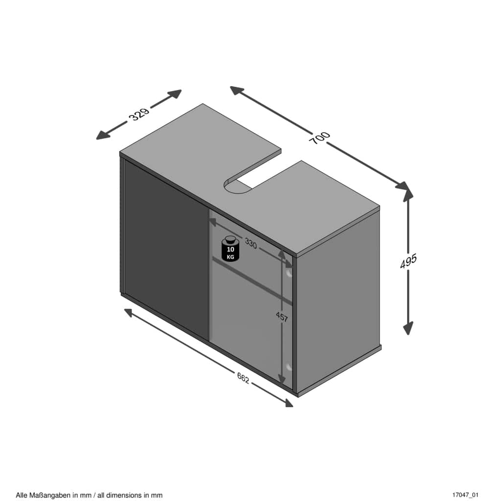 FMD Badkamerkaptafels FMD Wastafelkast 70x32,9x49,5 cm wit