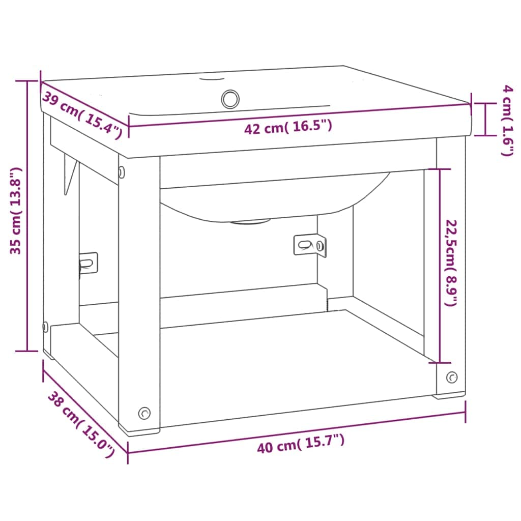 vidaXL Badkamerkaptafels Wastafelframe met inbouwwastafel ijzer wit