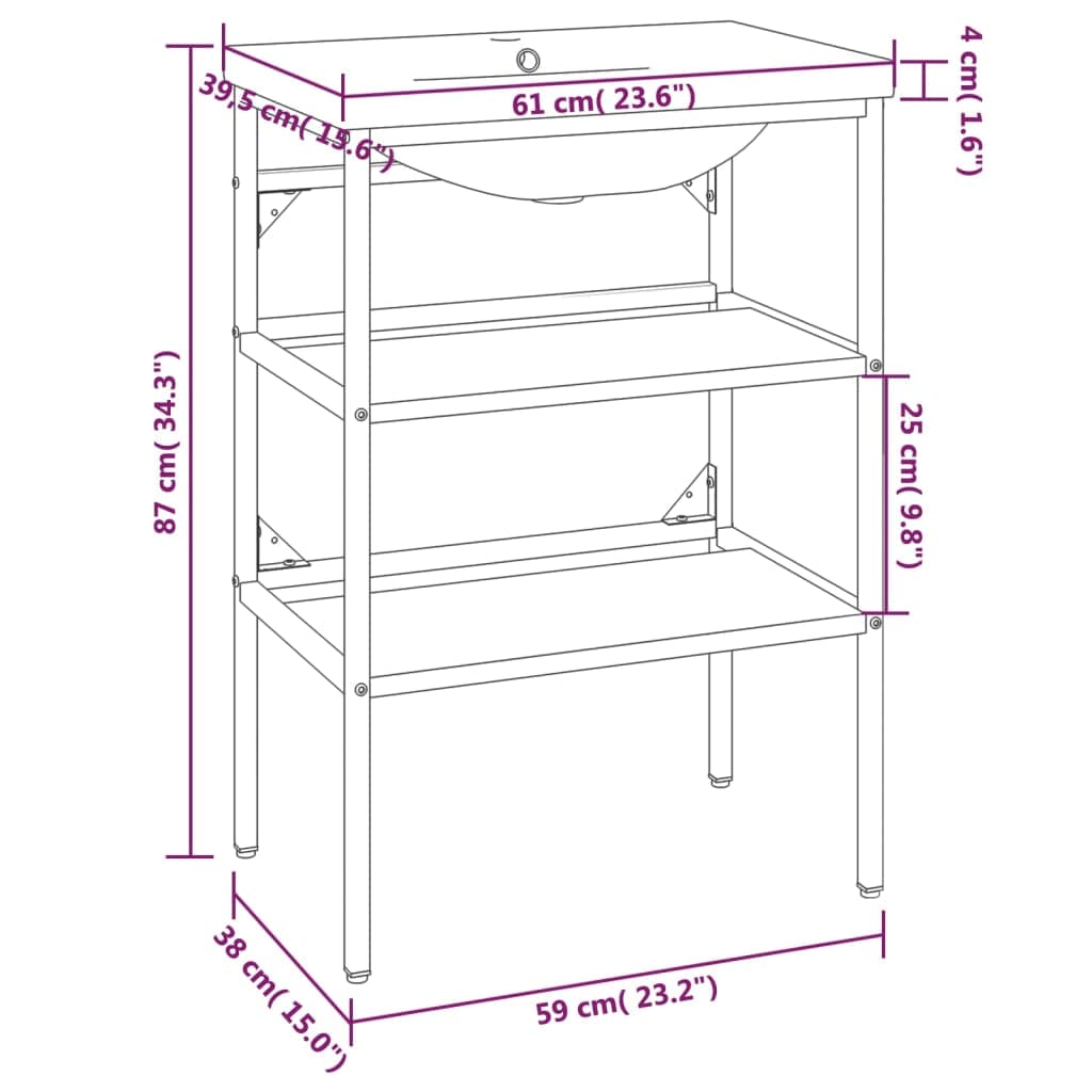 vidaXL Badkamerkaptafels Wastafelframe met inbouwwastafel ijzer wit