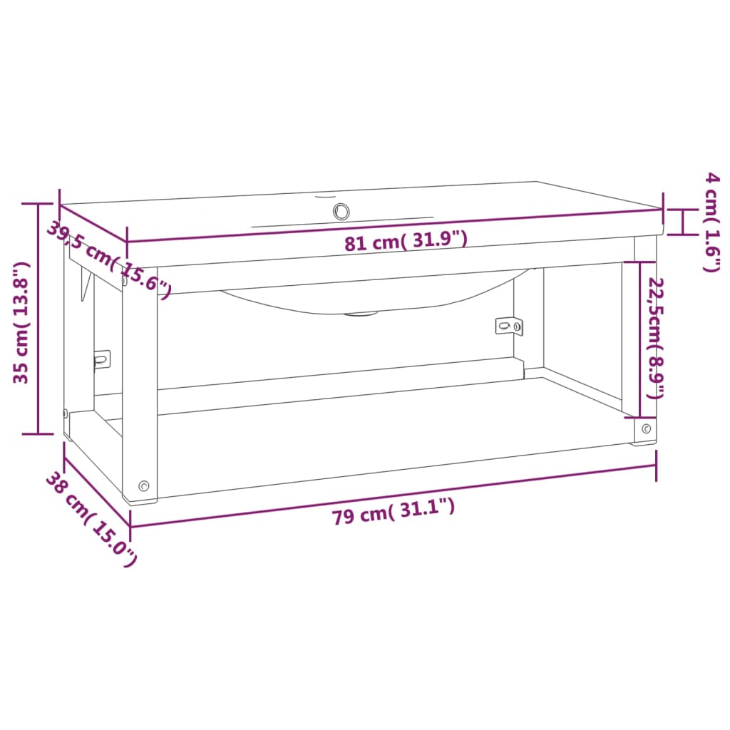 vidaXL Badkamerkaptafels Wastafelframe met inbouwwastafel ijzer wit