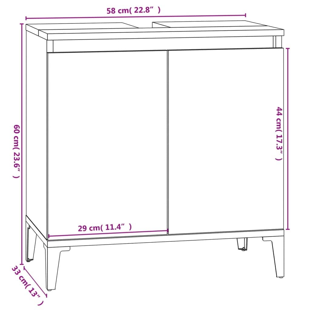 vidaXL Badkamerkaptafels Wastafelkast 58x33x60 cm bewerkt hout bruin eikenkleur