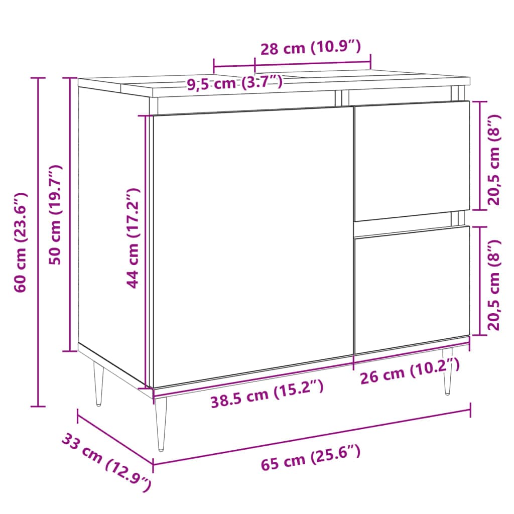 vidaXL Badkamerkaptafels Wastafelkast 65x33x60 cm bewerkt hout sonoma eikenkleurig