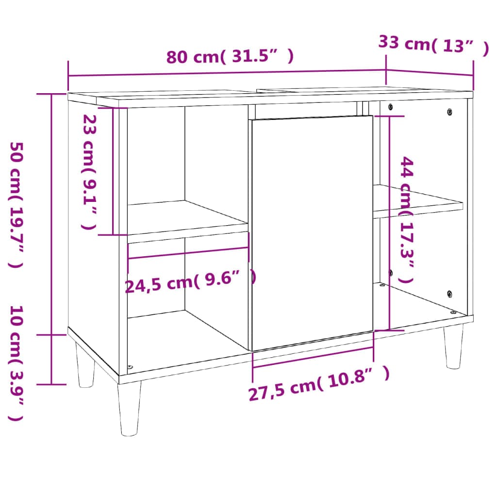 vidaXL Badkamerkaptafels Wastafelkast 80x33x60 cm bewerkt hout betongrijs