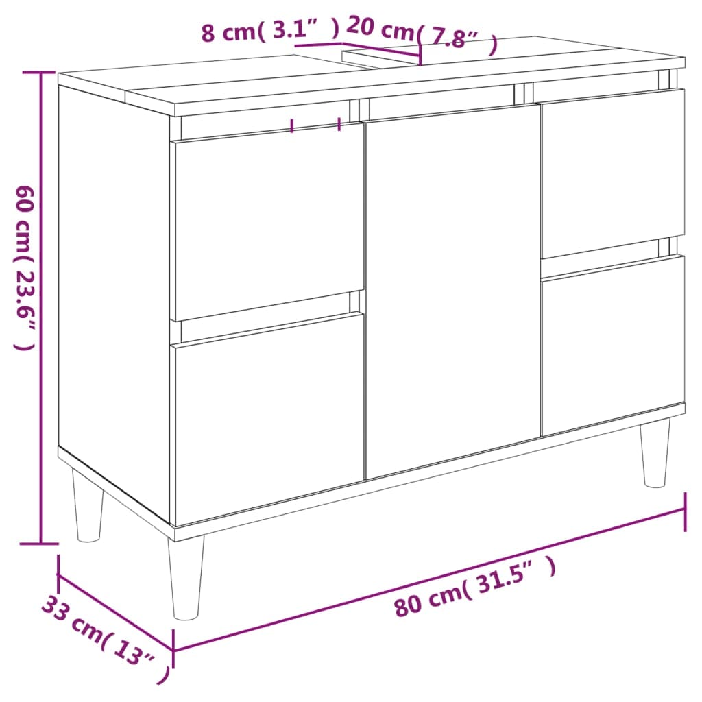 vidaXL Badkamerkaptafels Wastafelkast 80x33x60 cm bewerkt hout betongrijs