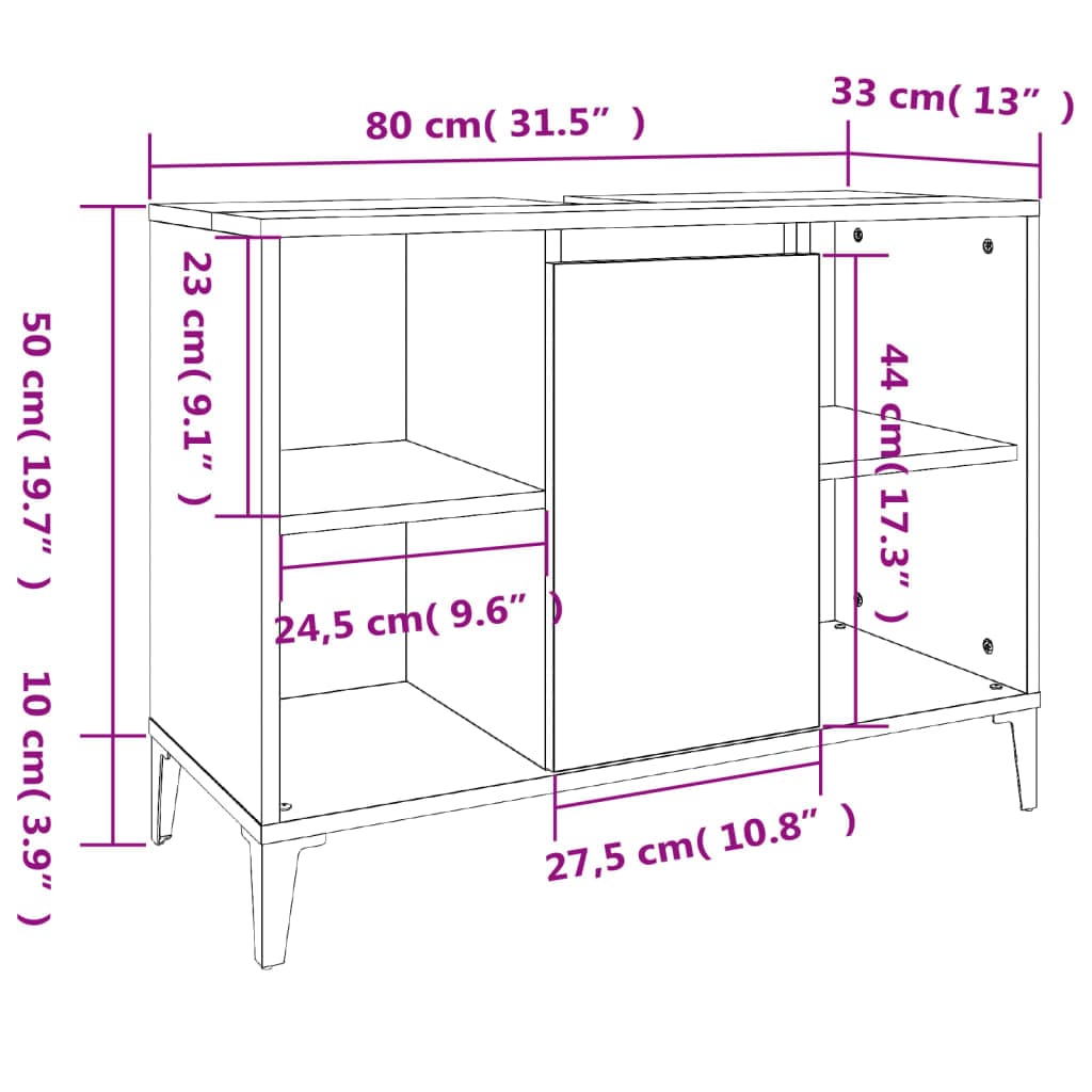 vidaXL Badkamerkaptafels Wastafelkast 80x33x60 cm bewerkt hout bruin eikenkleur