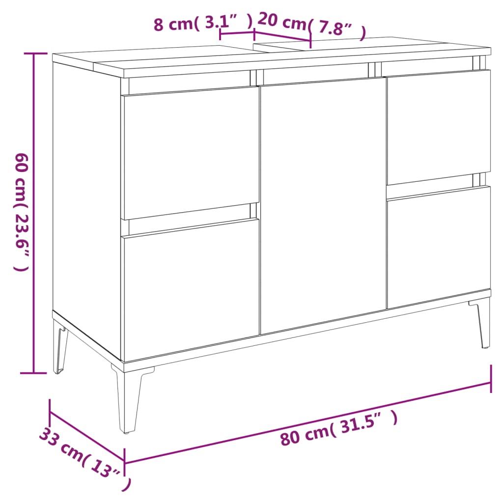 vidaXL Badkamerkaptafels Wastafelkast 80x33x60 cm bewerkt hout grijs sonoma eikenkleurig