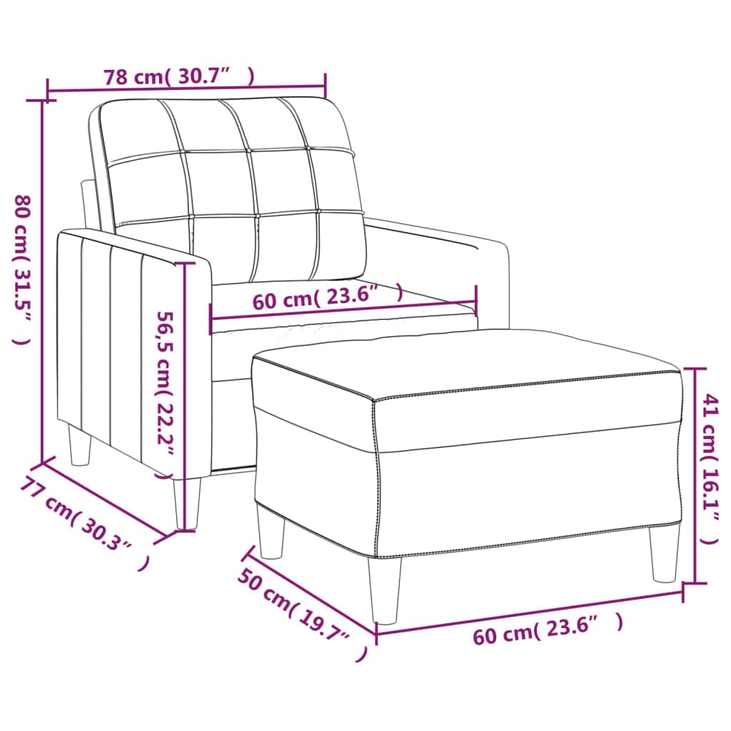 vidaXL Banken Fauteuil met voetenbank 60 cm stof zwart