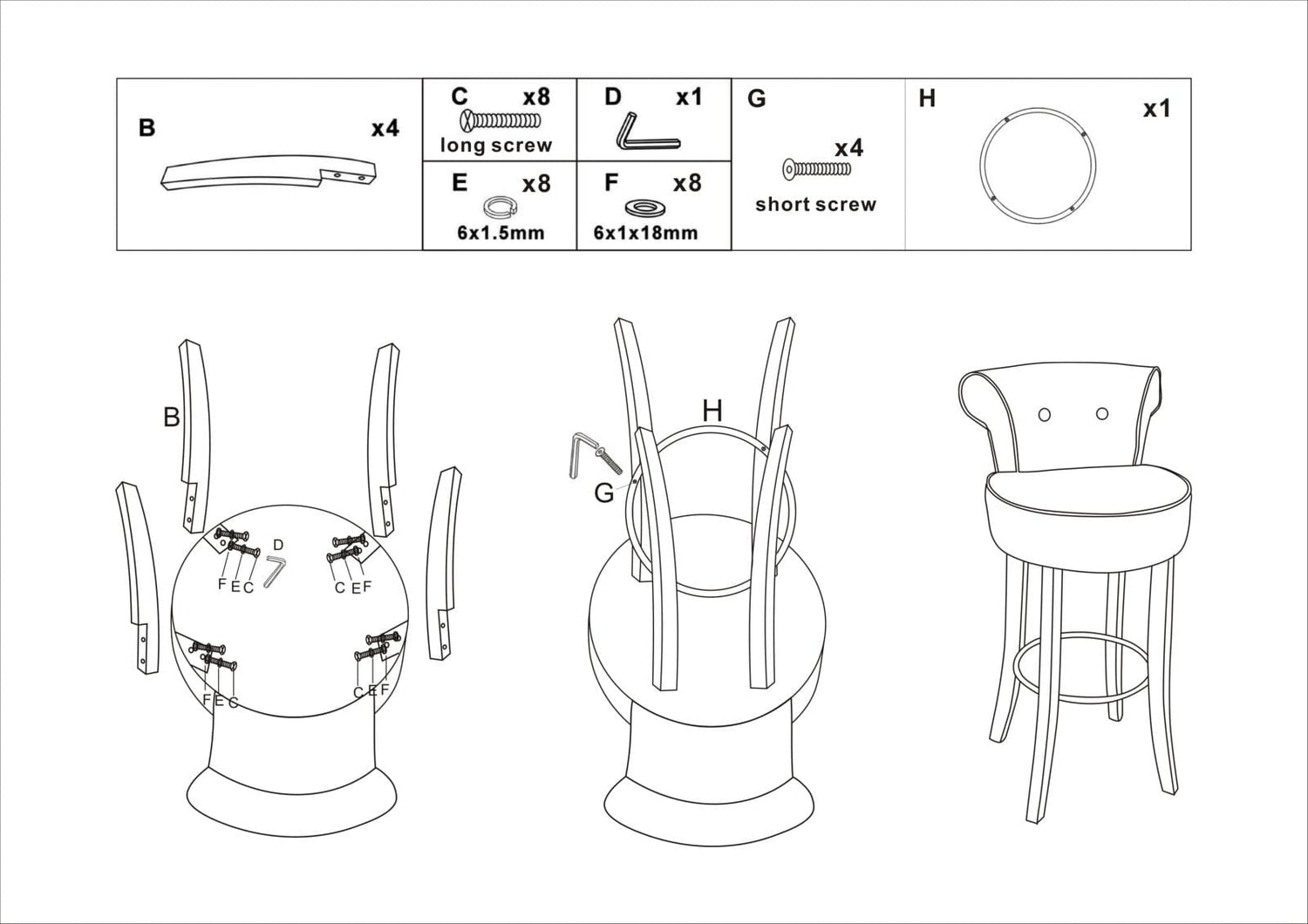 Mauro Ferretti BAR STOOL LUXY CREAM CM 46X48X96