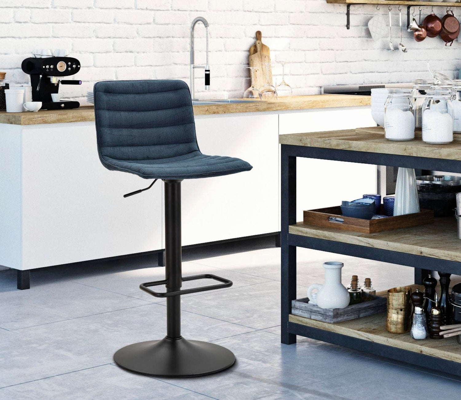 Mauro Ferretti BAR STOOL WITH LIFT HIGH NAVY CM 43X49,5X85,5-107(SEAT CM 61-82,5)