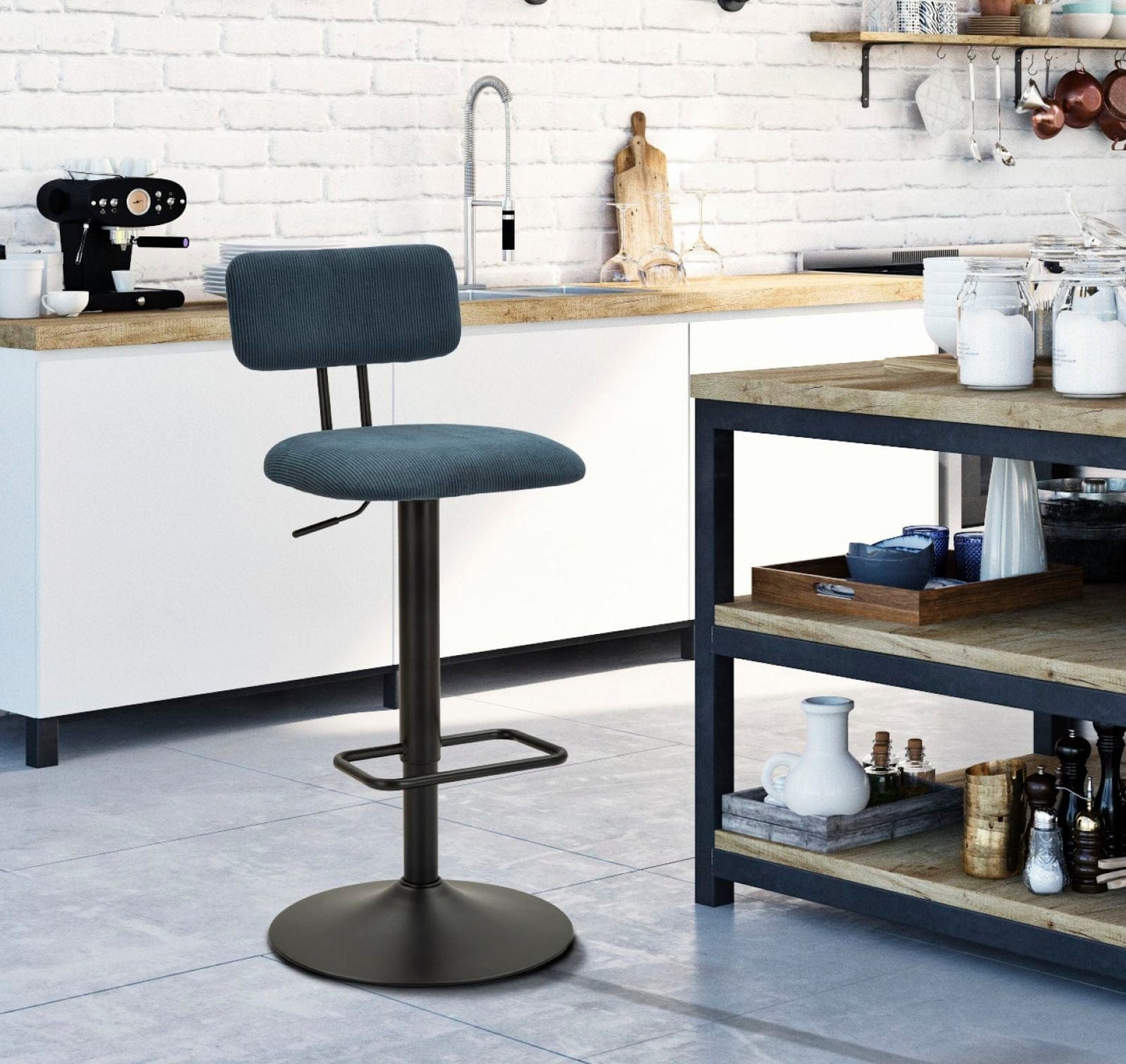 Mauro Ferretti BAR STOOL WITH LIFT LIGHT NAVY CM 41X47,5X85-106,5(SEAT CM 61-83)