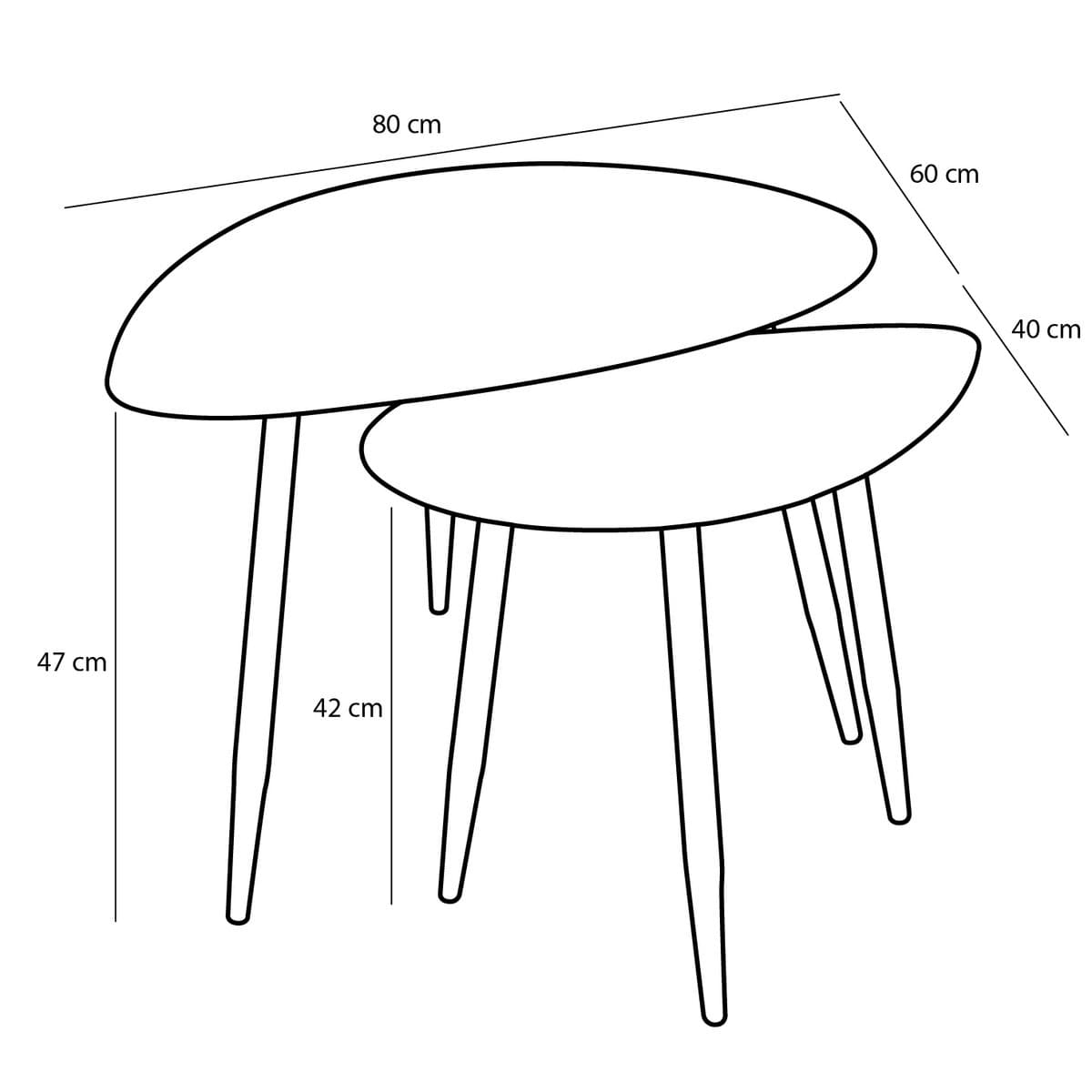 Mica Decorations Bijzettafel - Set van 2 - L80 x B60 x H47 cm - Metaal - Zwart