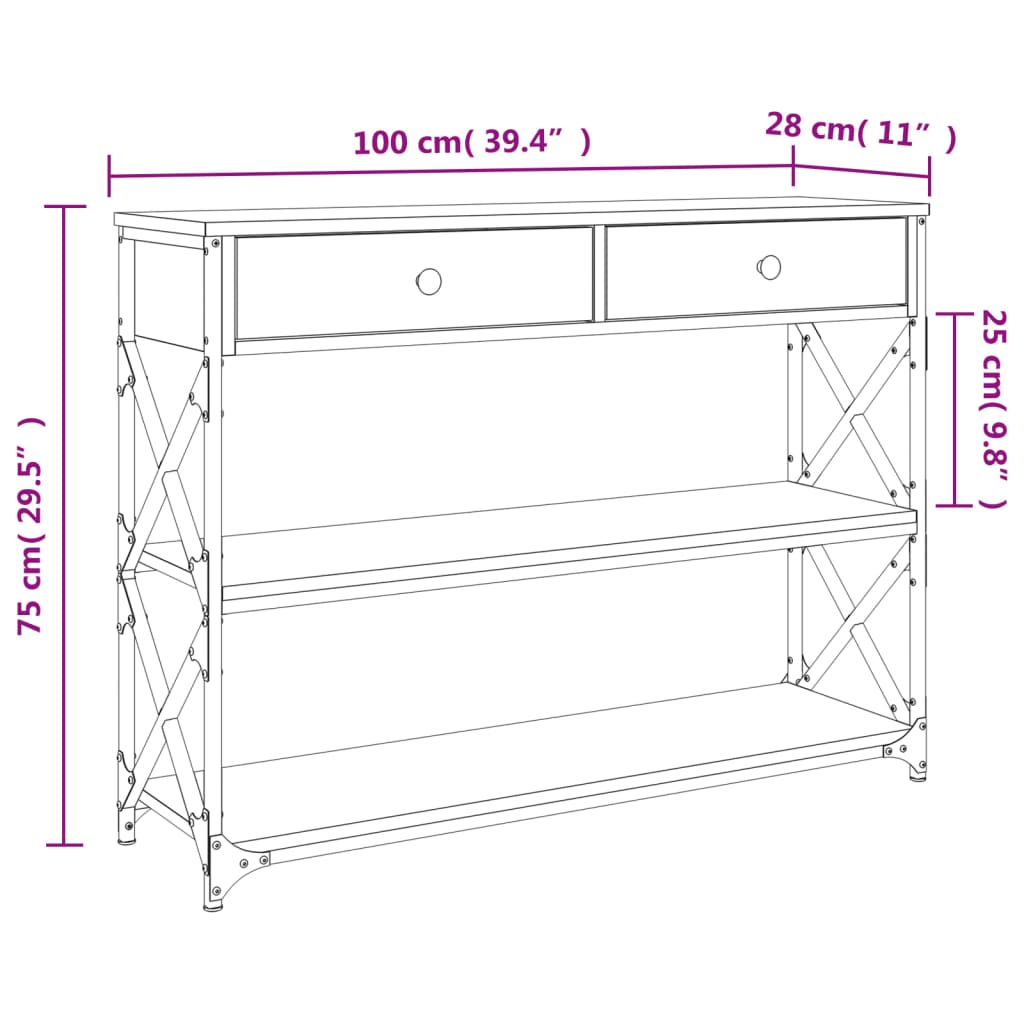 vidaXL Bijzettafels Wandtafel 100x28x75 cm bewerkt hout sonoma eikenkleurig