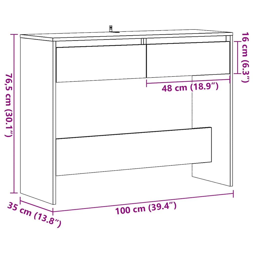 vidaXL Bijzettafels Wandtafel 100x35x76,5 cm bewerkt hout artisanaal eikenkleurig