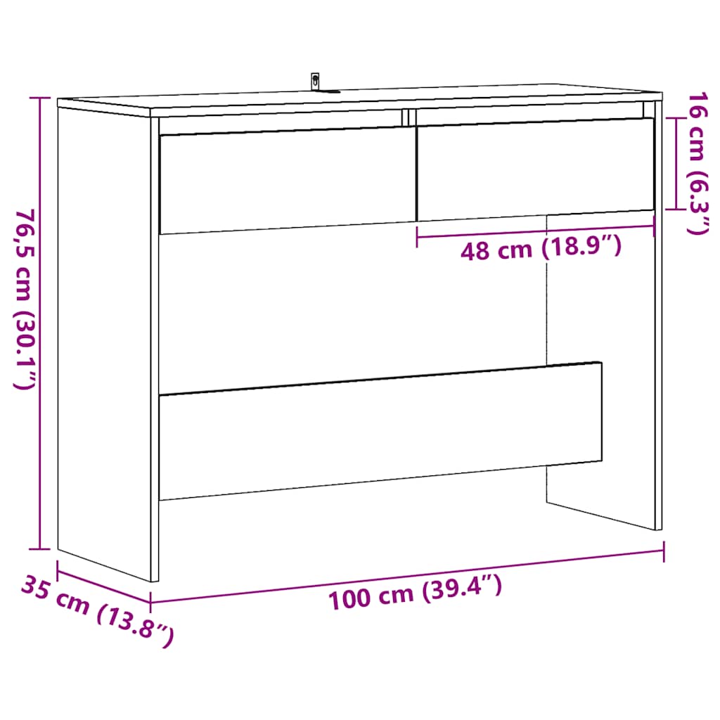 vidaXL Bijzettafels Wandtafel 100x35x76,5 cm bewerkt hout oud houtkleurig