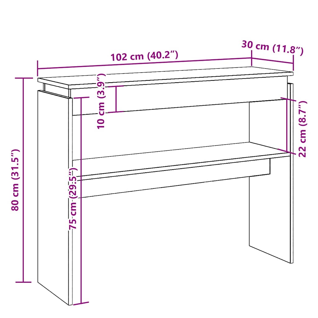 vidaXL Bijzettafels Wandtafel 102x30x80 cm bewerkt hout artisanaal eikenkleur