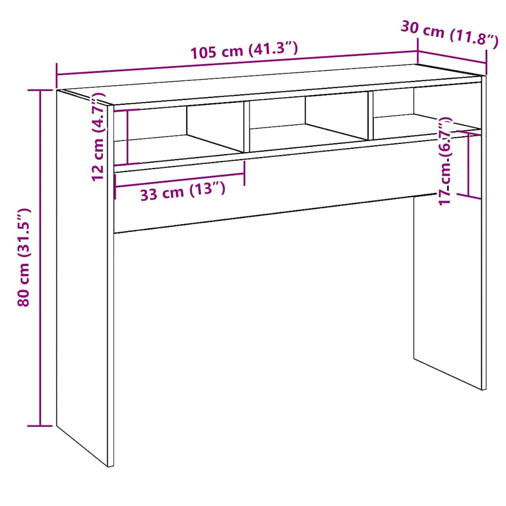 vidaXL Bijzettafels Wandtafel 105x30x80 cm bewerkt hout artisanaal eikenkleur