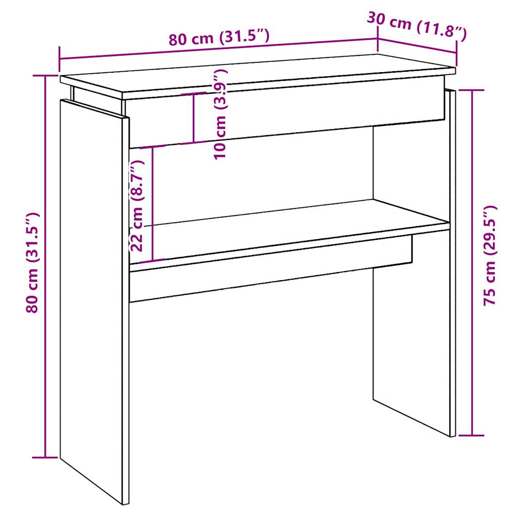 vidaXL Bijzettafels Wandtafel 80x30x80 cm bewerkt hout artisanaal eikenkleurig