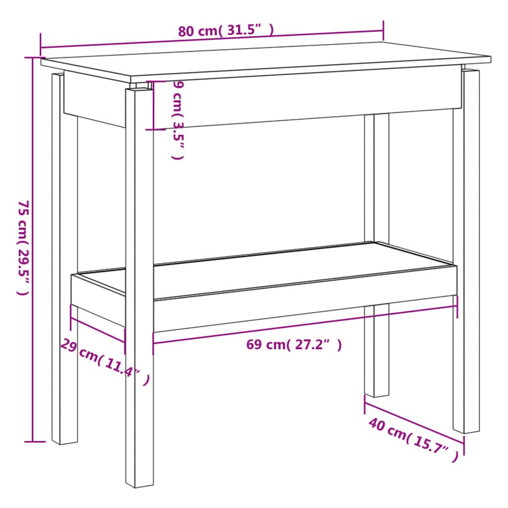 vidaXL Bijzettafels Wandtafel 80x40x75 cm massief grenenhout wit