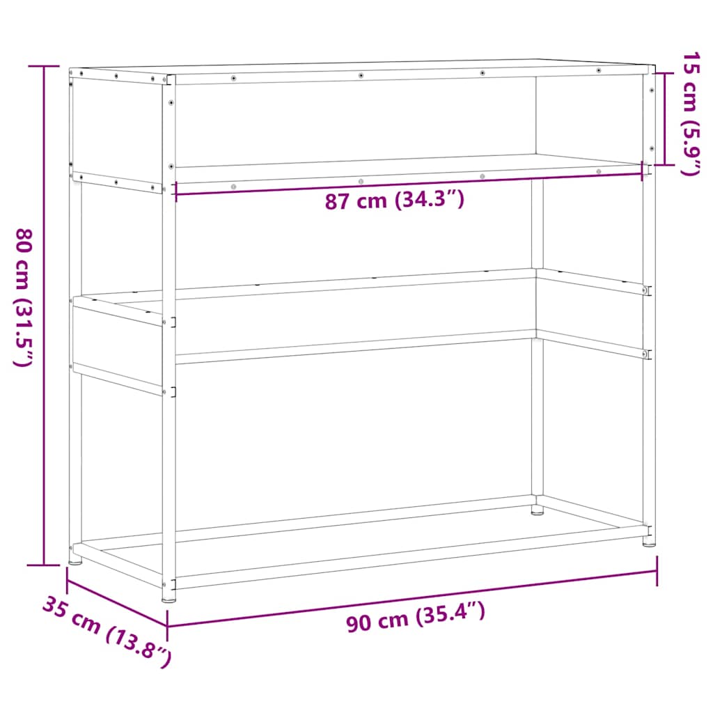 vidaXL Bijzettafels Wandtafel 90x35x80 cm bewerkt hout grijs sonoma eikenkleurig