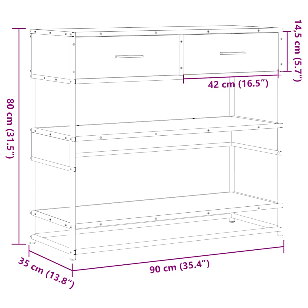 vidaXL Bijzettafels Wandtafel 90x35x80 cm bewerkt hout sonoma eikenkleurig