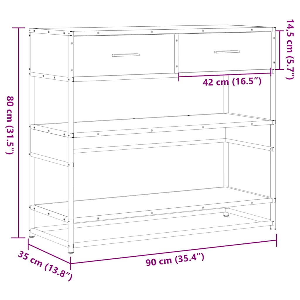 vidaXL Bijzettafels Wandtafel 90x35x80 cm bewerkt hout zwart