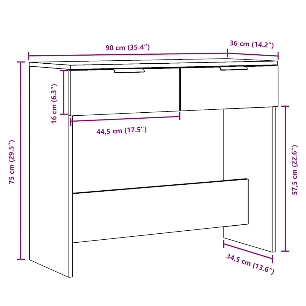 vidaXL Bijzettafels Wandtafel 90x36x75 cm bewerkt hout artisanaal eikenkleurig