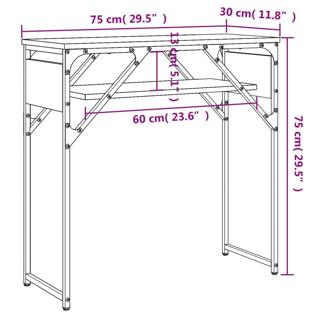 vidaXL Bijzettafels Wandtafel met schap 75x30x75 cm bewerkt hout zwart