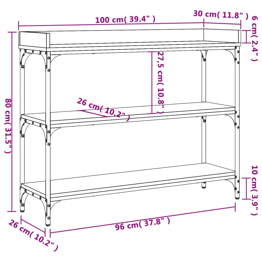 vidaXL Bijzettafels Wandtafel met schappen 100x30x80 cm gerookt eikenkleurig