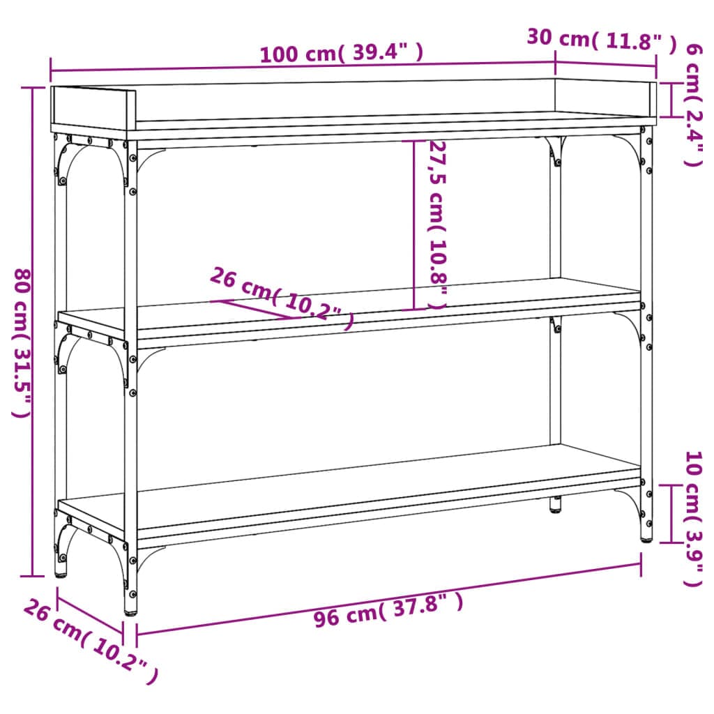 vidaXL Bijzettafels Wandtafel met schappen 100x30x80 cm grijs sonoma eikenkleurig