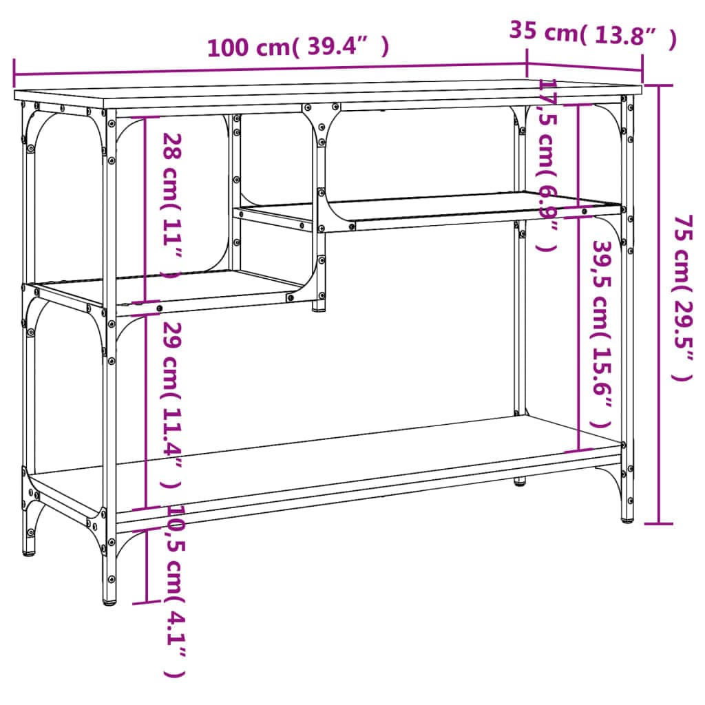 vidaXL Bijzettafels Wandtafel met schappen 100x35x75 cm gerookt eikenkleurig