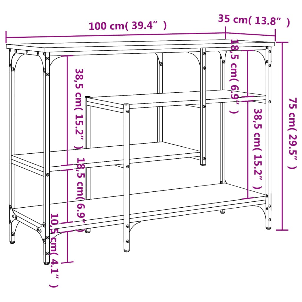 vidaXL Bijzettafels Wandtafel met schappen 100x35x75 cm gerookt eikenkleurig