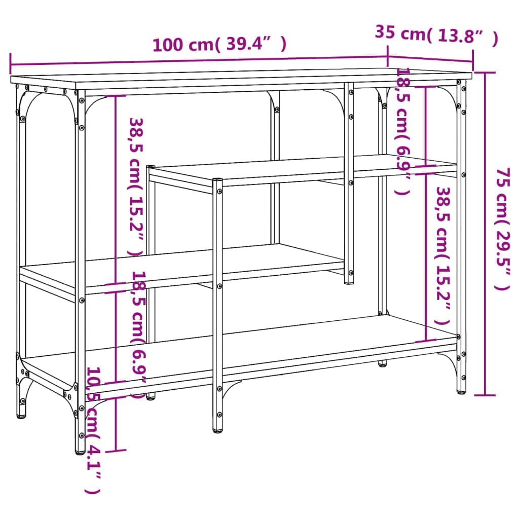 vidaXL Bijzettafels Wandtafel met schappen 100x35x75 cm grijs sonoma eikenkleurig