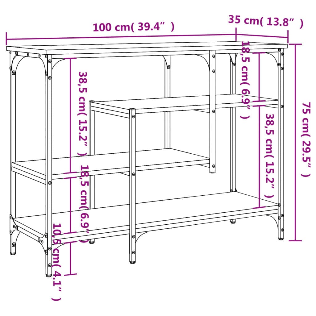 vidaXL Bijzettafels Wandtafel met schappen 100x35x75 cm zwart