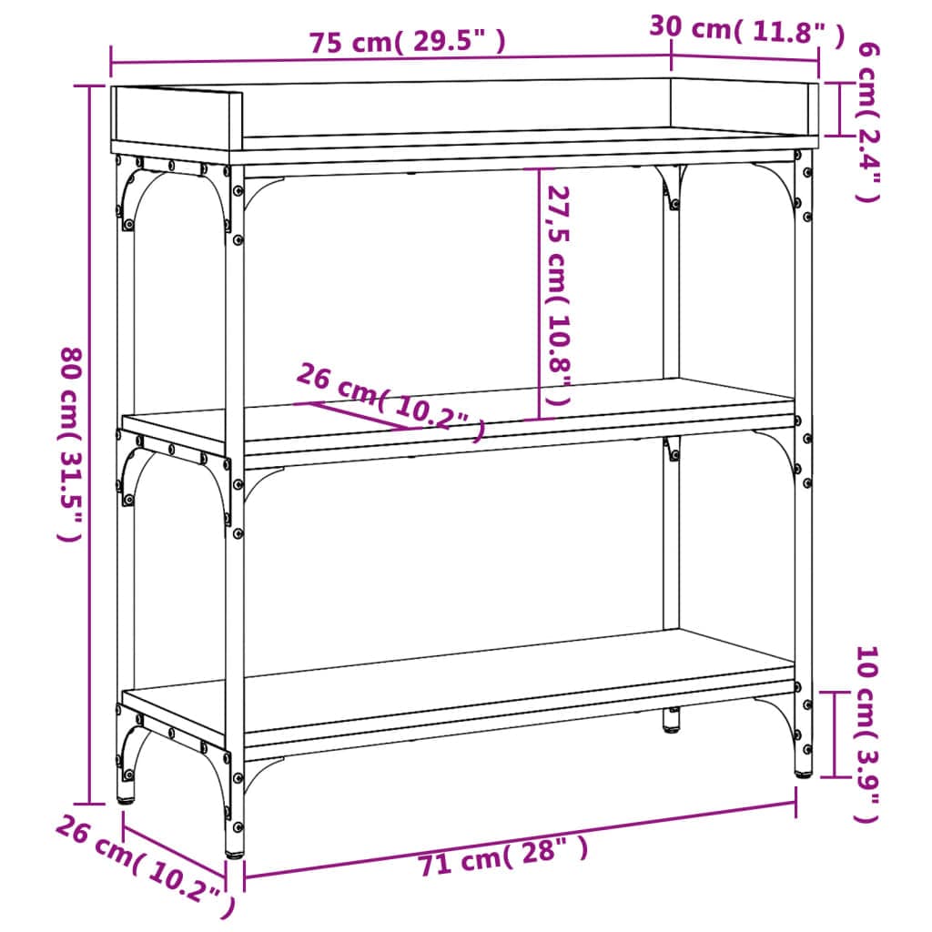 vidaXL Bijzettafels Wandtafel met schappen 75x30x80 cm bruin eikenkleur