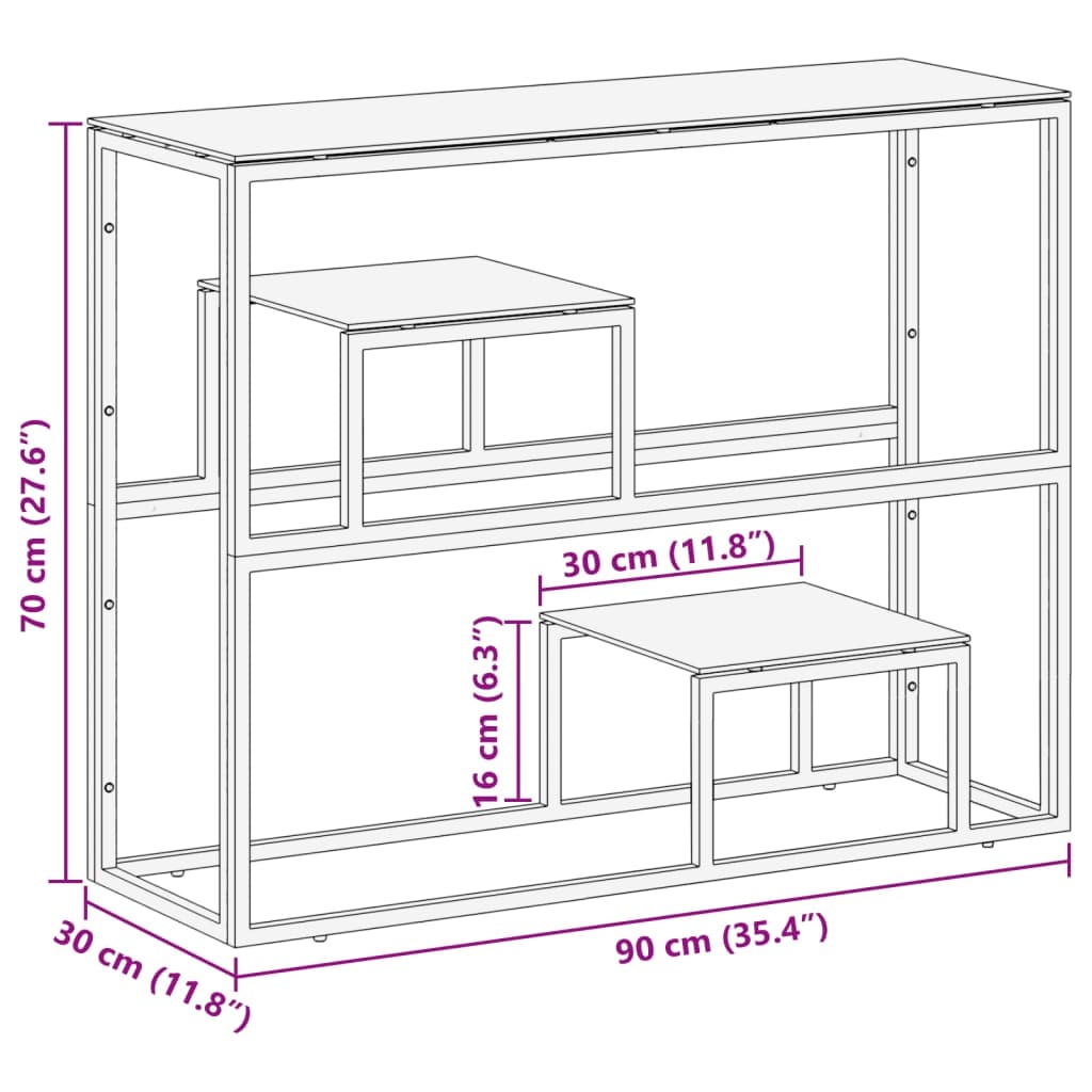 vidaXL Bijzettafels Wandtafel roestvrijstaal en gehard glas zilverkleurig