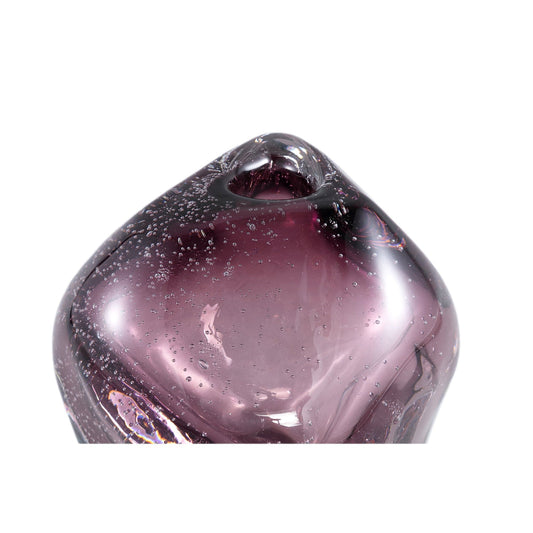 PTMD Bryce Purple dikke hoekige glazen vaas breed laag