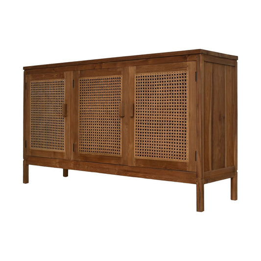 Dressoir 3 deuren - 150x42x85- Naturel - Teak/rotan