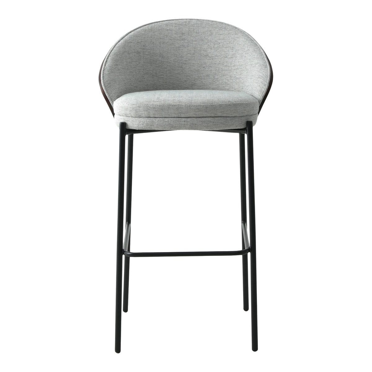 House Nordic ApS Canelas Bar Chair - Barstoel, lichtgrijs met donkerbruine rugleuning en zwarte poten - Set van 2