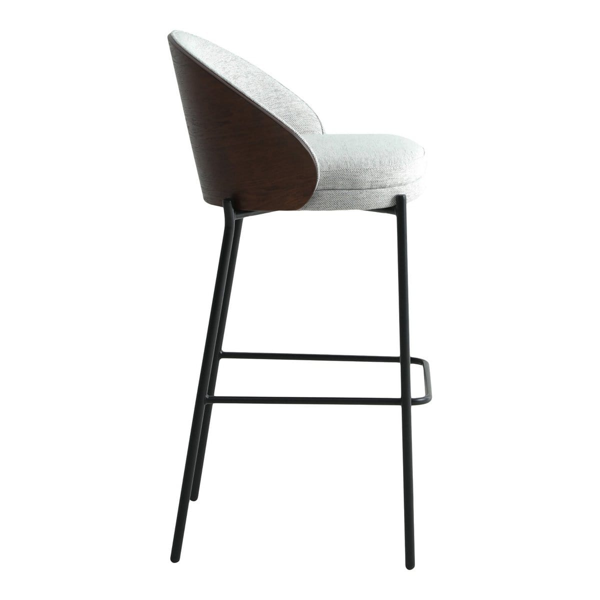 House Nordic ApS Canelas Bar Chair - Barstoel, lichtgrijs met donkerbruine rugleuning en zwarte poten - Set van 2